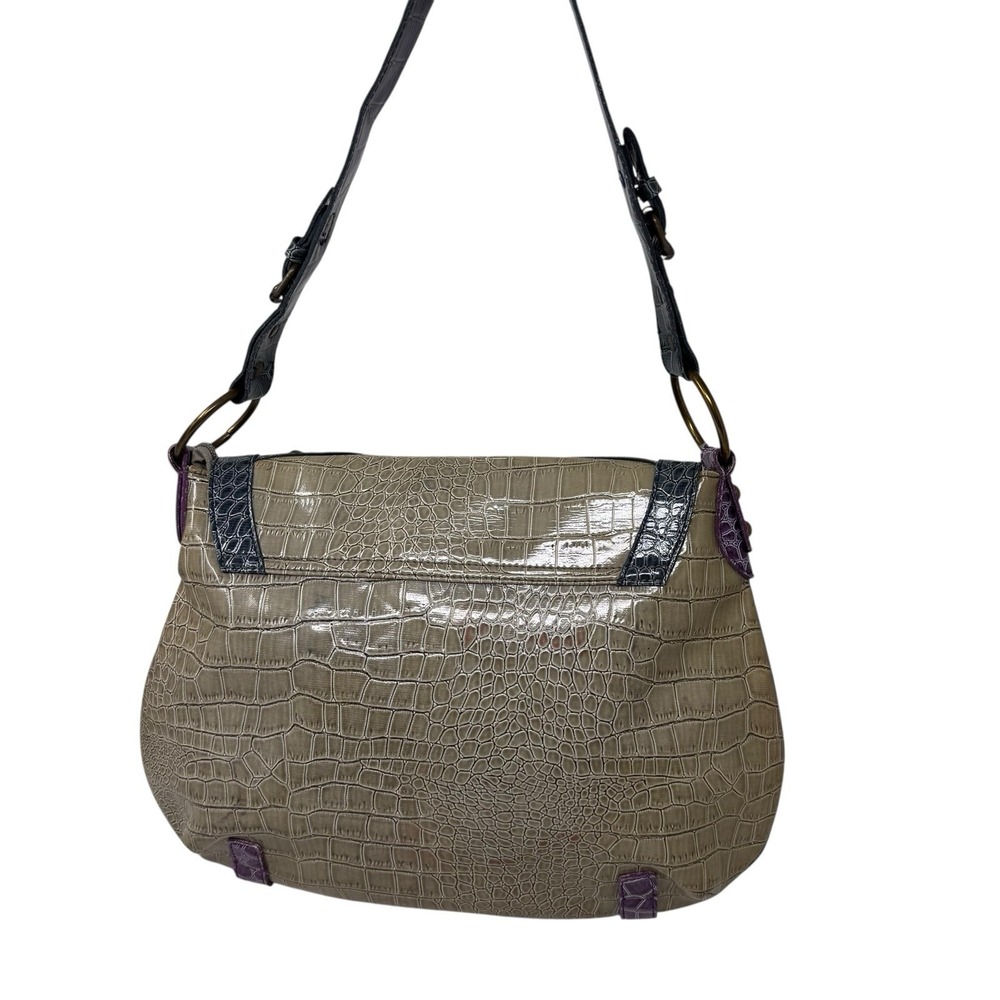 Handbag Green And Purple Faux Crocodile Pattern Shoulder Bag Snap Close - Picture 6 of 11